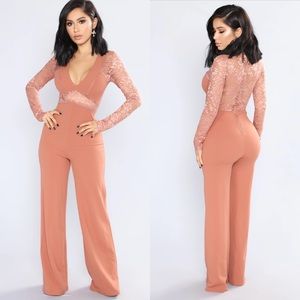 Fashion Nova - Hanna Lace Cut Out Jumpsuit - Rose - US XL